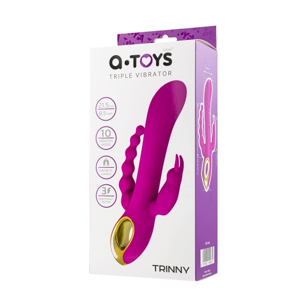 Лиловый тройной вибратор Trinny - 21,5 см. Лиловый тройной вибратор Trinny - 21,5 см.