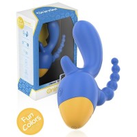 Синий мини-вибратор с анальным хвостом и управлением через приложение - 13 см.