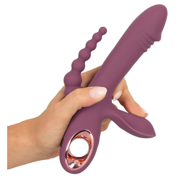 Сливовый вибратор с клиторальным отростком и анальным хвостом Slim Triple Plum - 21,4 см. Сливовый вибратор с клиторальным отростком и анальным хвостом Slim Triple Plum - 21,4 см.