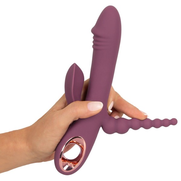 Сливовый вибратор с клиторальным отростком и анальным хвостом Slim Triple Plum - 21,4 см. Сливовый вибратор с клиторальным отростком и анальным хвостом Slim Triple Plum - 21,4 см.