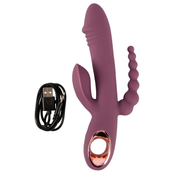 Сливовый вибратор с клиторальным отростком и анальным хвостом Slim Triple Plum - 21,4 см. Сливовый вибратор с клиторальным отростком и анальным хвостом Slim Triple Plum - 21,4 см.
