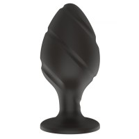 Черная средняя силиконовая анальная пробка с ложбинками по диагонали Черная средняя силиконовая анальная пробка с ложбинками по диагонали