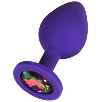 Фиолетовая анальная пробка с радужным кристаллом - 8 см.