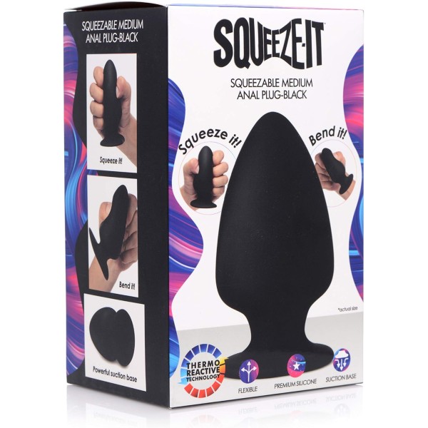 Черная мягкая анальная пробка Squeezable Medium Anal Plug - 11 см.