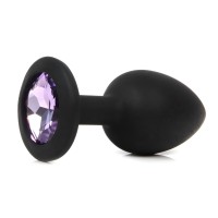 Черная анальная пробка с сиреневым кристаллом - 7,3 см.