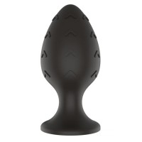 Черная малая силиконовая анальная пробка с рельефом в виде галочек Черная малая силиконовая анальная пробка с рельефом в виде галочек