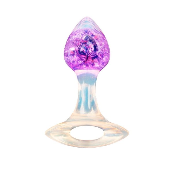 Сиреневатая анальная пробка с ручкой - 8,5 см.