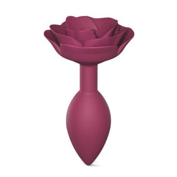Сливовая анальная пробка с ограничителем-розой Open Rose Size M Butt Plug