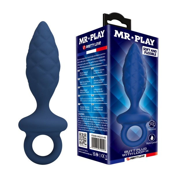 Синяя анальная пробка с кольцом Butt Plug with Loop M - 13,4 см. Синяя анальная пробка с кольцом Butt Plug with Loop M - 13,4 см.
