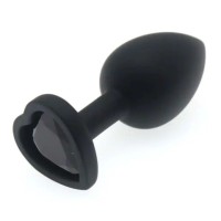 Черная силиконовая анальная пробка с основанием в виде сердечка со стразом - 7,5 см. Черная силиконовая анальная пробка с основанием в виде сердечка со стразом - 7,5 см.