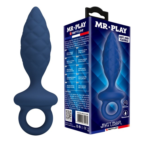 Синяя анальная пробка с кольцом Butt Plug with Loop L - 15,7 см. Синяя анальная пробка с кольцом Butt Plug with Loop L - 15,7 см.