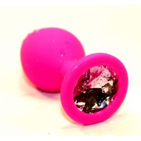 Розовая силиконовая анальная пробка с розовым стразом - 9,5 см. Розовая силиконовая анальная пробка с розовым стразом - 9,5 см.