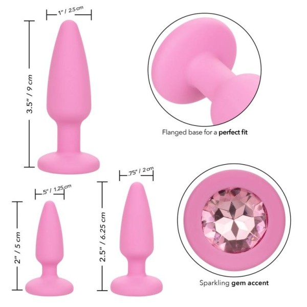 Набор из 3 розовых анальных пробок Crystal Booty Kit