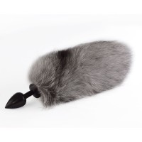 Черная анальная пробка с серым песцовым хвостом Черная анальная пробка с серым песцовым хвостом