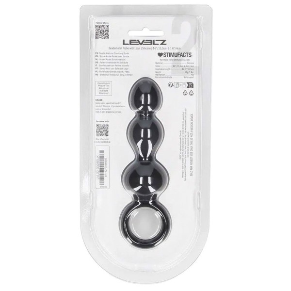 Черная анальная елочка Beaded Silicone Anal Probe with Loop Черная анальная елочка Beaded Silicone Anal Probe with Loop