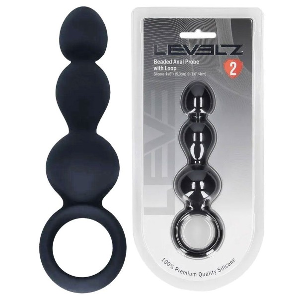 Черная анальная елочка Beaded Silicone Anal Probe with Loop Черная анальная елочка Beaded Silicone Anal Probe with Loop
