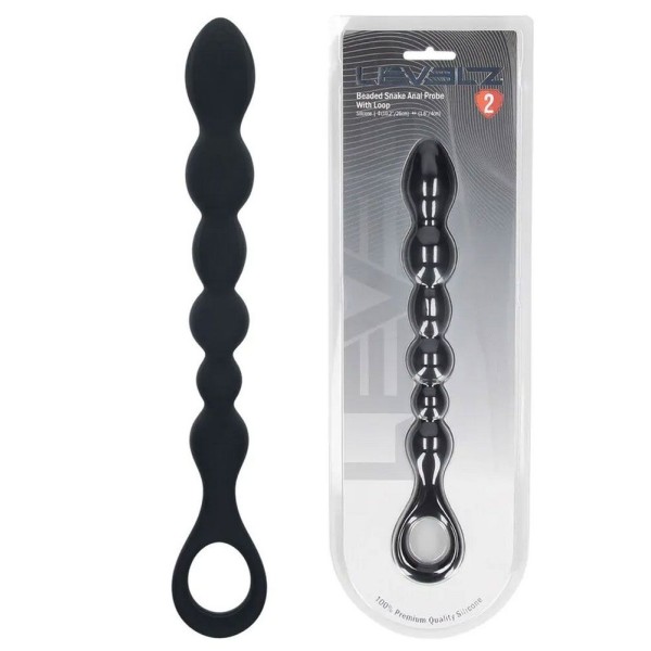 Черная силиконовая цепочка Beaded Snake Silicone Anal Probe with Loop - 26 см.