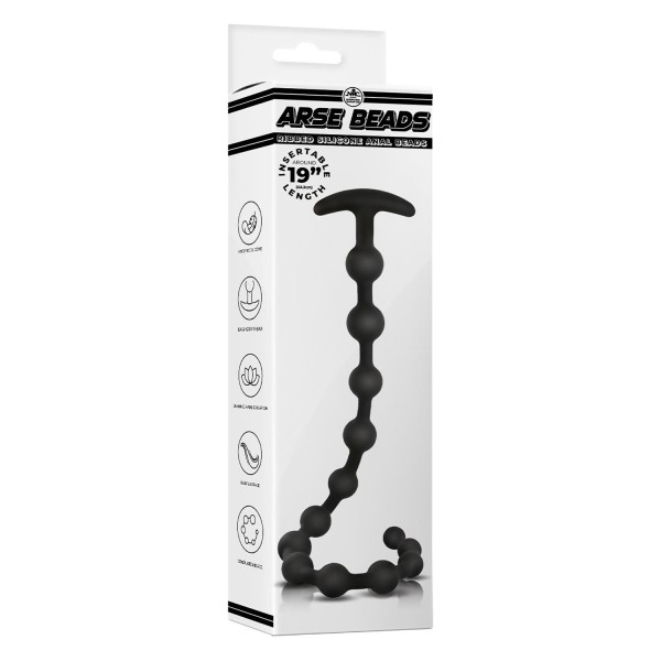 Черная анальная цепочка Ribbed Silicone Anal Beads - 48,3 см.