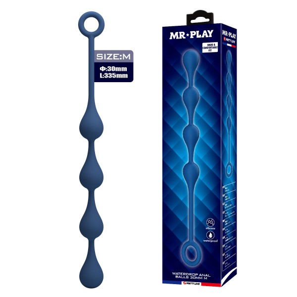 Синяя анальная ёлочка с кольцом Waterdrop Anal Balls 30 mm M - 33,5 см. Синяя анальная ёлочка с кольцом Waterdrop Anal Balls 30 mm M - 33,5 см.