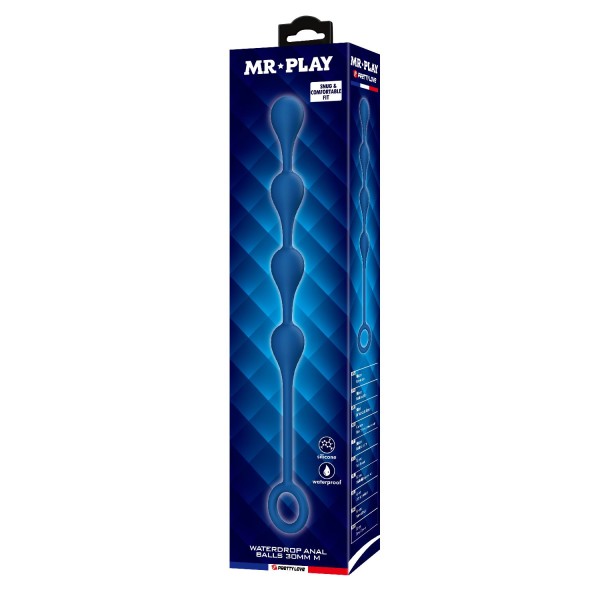 Синяя анальная ёлочка с кольцом Waterdrop Anal Balls 30 mm M - 33,5 см. Синяя анальная ёлочка с кольцом Waterdrop Anal Balls 30 mm M - 33,5 см.