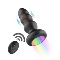 Черная анальная вибропробка с фрикционным механизмом и LED-подсветкой - 12,5 см. Черная анальная вибропробка с фрикционным механизмом и LED-подсветкой - 12,5 см.