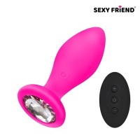 Розовая вибровтулка с прозрачным кристаллом и пультом ДУ - 8,5 см. Розовая вибровтулка с прозрачным кристаллом и пультом ДУ - 8,5 см.