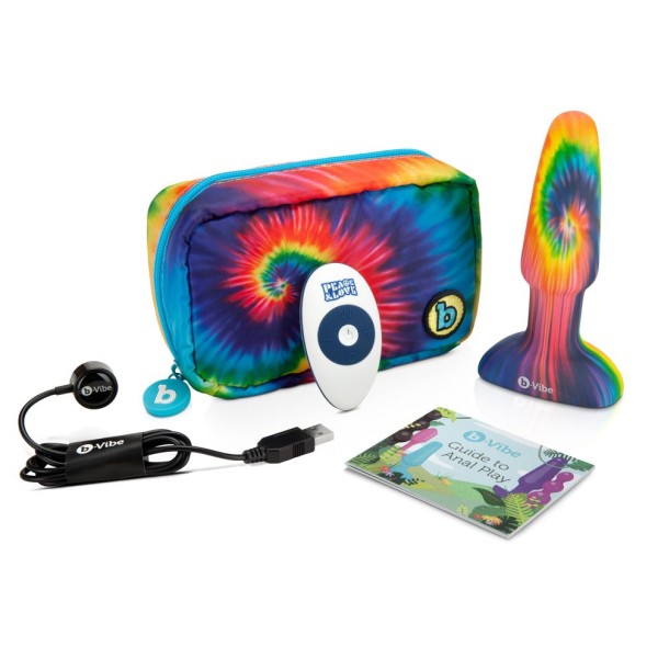 Разноцветная анальная пробка с эффектом римминга Peace Love Tie-Dye - 15,2 см.