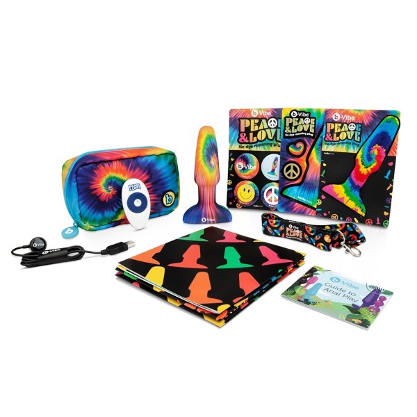 Разноцветная анальная пробка с эффектом римминга Peace Love Tie-Dye - 15,2 см.