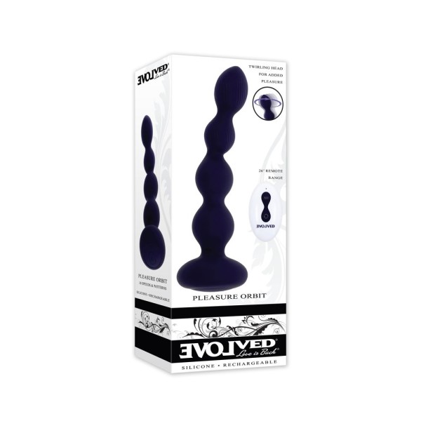 Фиолетовые анальные бусы с вибрацией и вращением Pleasure Orbit - 17,8 см.