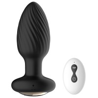 Черная анальная вибропробка с вращением и пультом ДУ - 9,8 см. Черная анальная вибропробка с вращением и пультом ДУ - 9,8 см.