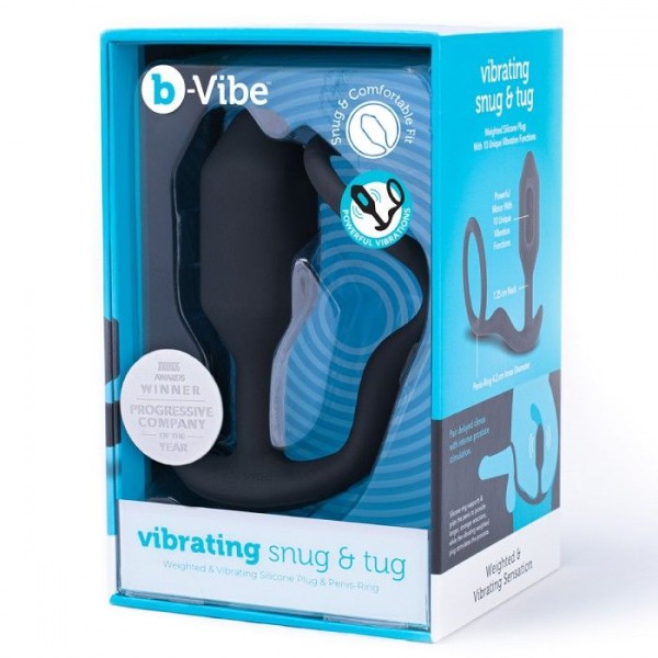 Черная анальная вибропробка с эрекционным кольцом Vibrating Snug Tug M
