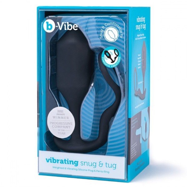 Черная анальная вибропробка с эрекционным кольцом Vibrating Snug Tug XL