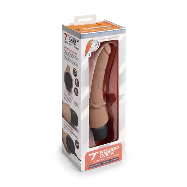 Кофейный анальный вибратор 7 Slim Anal Realistic Vibrator - 20 см.