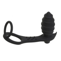 Черный анальный вибромассажер с эрекционными кольцами Черный анальный вибромассажер с эрекционными кольцами