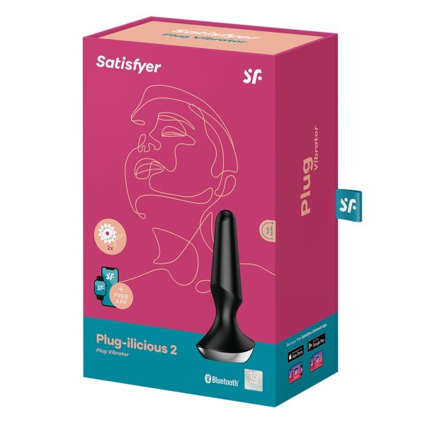 Черная анальная пробка с вибрацией Satisfyer Plug-ilicious 2 - 14 см.
