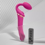 Ярко-розовый безремневой страпон Multi Orgasm Bendable Strap-On size L с клиторальной стимуляцией