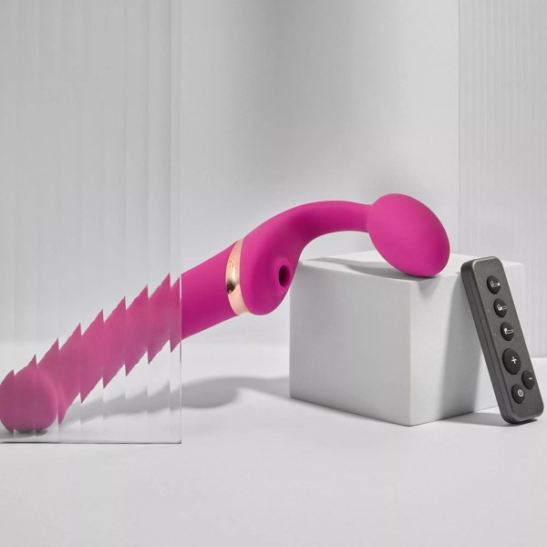 Ярко-розовый безремневой страпон Multi Orgasm Bendable Strap-On size L с клиторальной стимуляцией Ярко-розовый безремневой страпон Multi Orgasm Bendable Strap-On size L с клиторальной стимуляцией