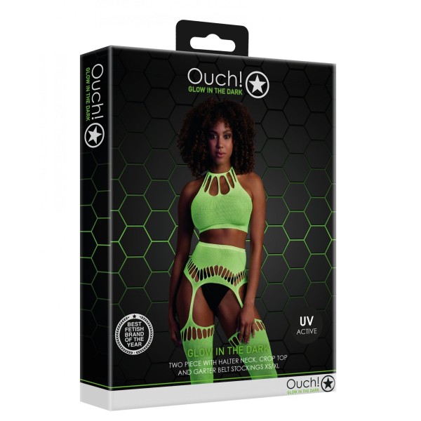 Неоновый комплект белья Two Piece with Crop Top and Stockings