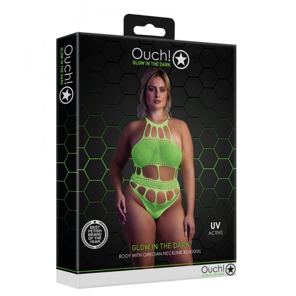 Зеленое боди-сетка +size
