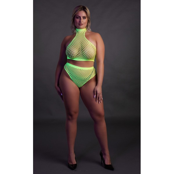 Эффектный зеленый комплект Turtle Neck and High Waist Slip