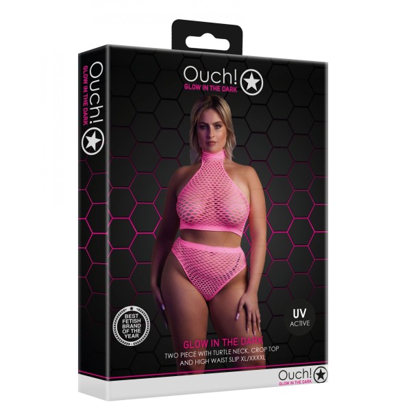 Эффектный розовый комплект Turtle Neck and High Waist Slip