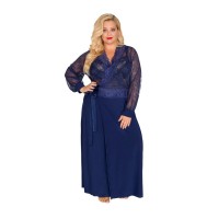 Роскошный пеньюар plus size в пол с кружевным верхом Роскошный пеньюар plus size в пол с кружевным верхом