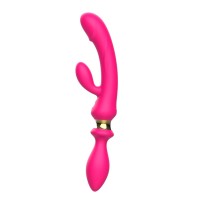 Розовый двусторонний вибромассажёр с клиторальным отростком - 30 см. Розовый двусторонний вибромассажёр с клиторальным отростком - 30 см.