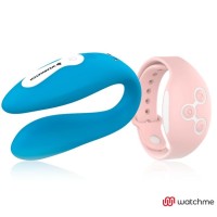 Голубой вибратор для пар с нежно-розовым пультом-часами Weatwatch Dual Pleasure Vibe Голубой вибратор для пар с нежно-розовым пультом-часами Weatwatch Dual Pleasure Vibe