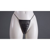 Профурнитуренные кожаные трусики на шнурке Профурнитуренные кожаные трусики на шнурке