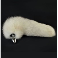 Анальная металлическая пробка с натуральным белым хвостиком Анальная металлическая пробка с натуральным белым хвостиком