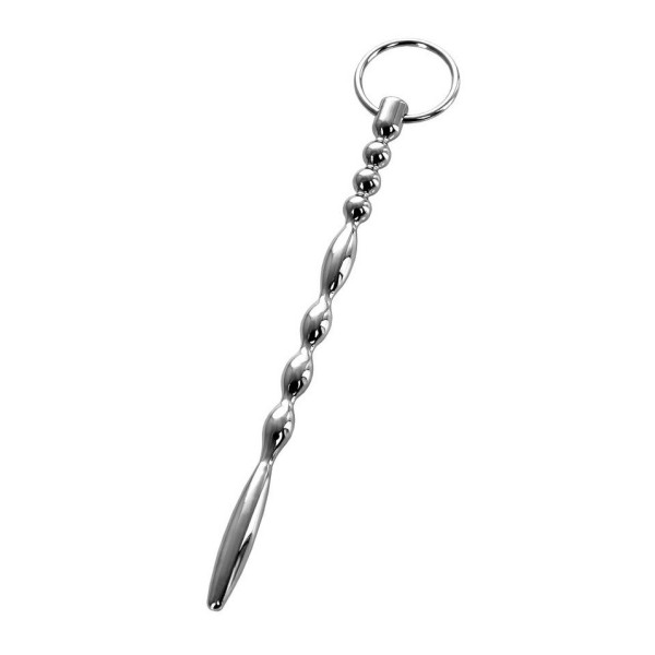 Серебристый фигурный уретральный плаг с кольцом в основании TOYFA Metal - 19 см.