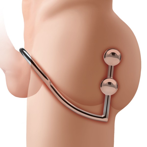 Кольцо на пенис с анальным стимулятором Two Bead Stainless Steel Anal Hook Cock Ring