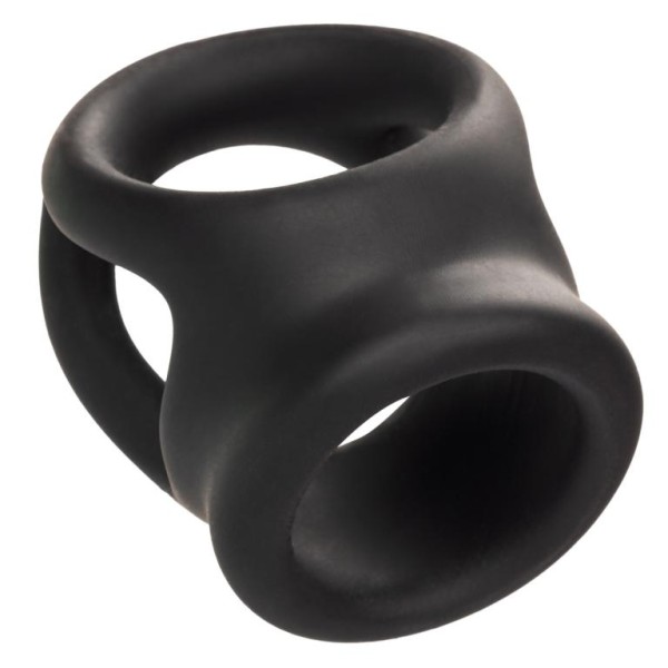 Черное тройное эрекционное кольцо Alpha Liquid Silicone Dual Cage Ring