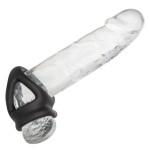 Черное тройное эрекционное кольцо Alpha Liquid Silicone Dual Cage Ring
